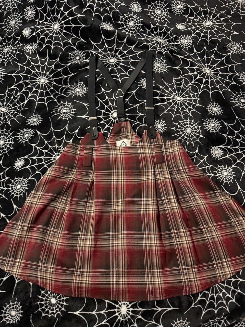 UNIF Drop Out Red Plaid Suspender Skirt